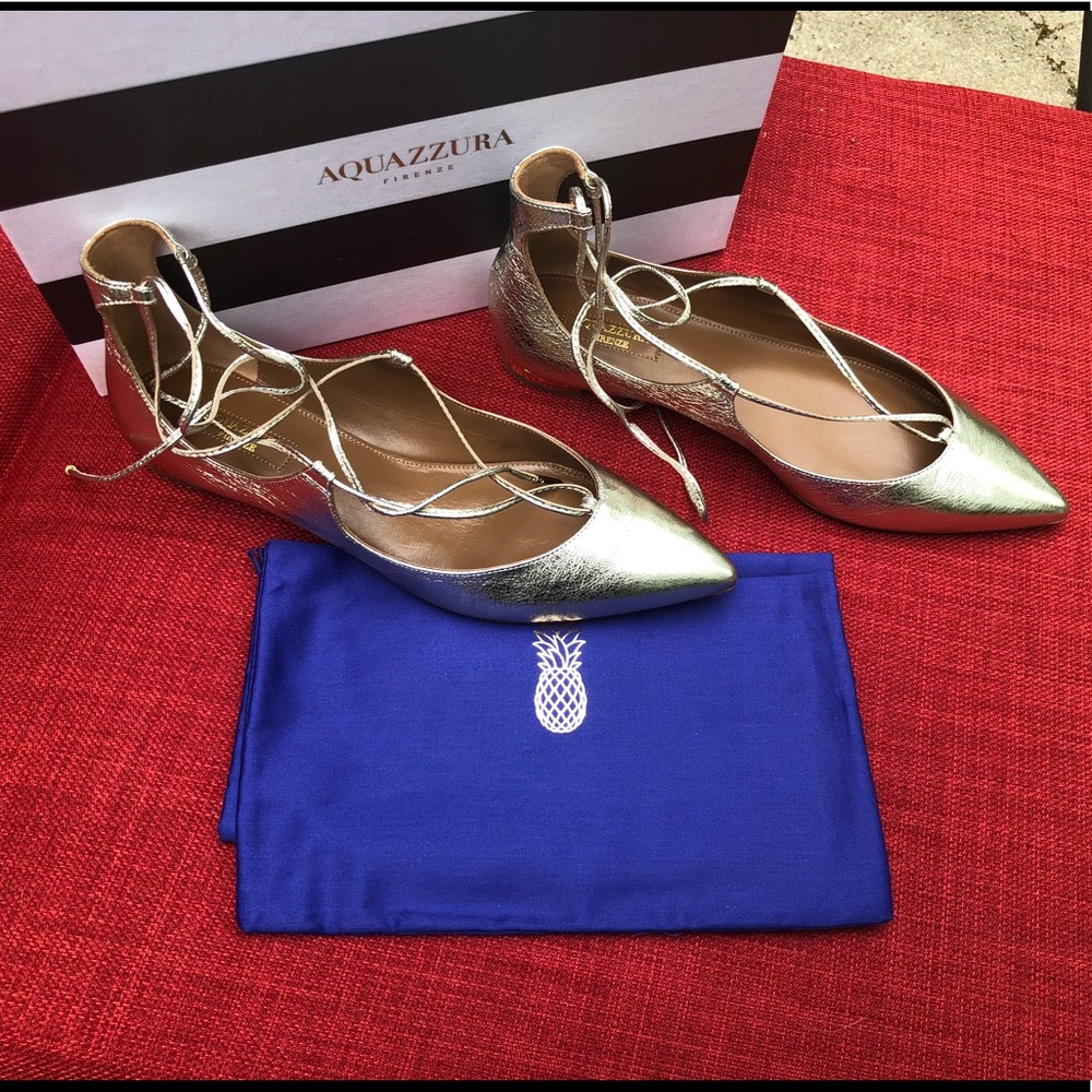 Aquazzura Gold Christy Ballet Flats